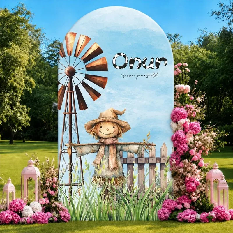 Single Side Arch Backdrop Cover Scenic Windmill Scarecrow Garden Backdrop for Parties with Pink Floral Arrangements Lanterns
Single Side Arch Backdrop Cover Scenic Windmill Scarecrow Garden Backdrop for Parties with Pink Floral Arrangements Lanterns
