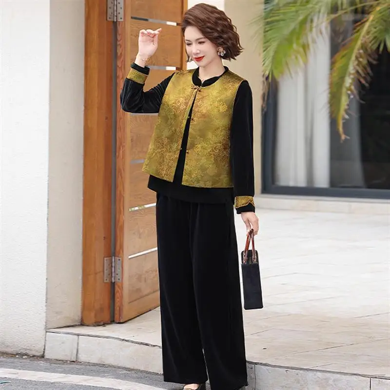 New Chinese Sle Women's Velvet Vest Top Outerwear Tee-Piece Set Spring Autumn Faion Loose Fit Long Pants round Ne
New Chinese Sle Women's Velvet Vest Top Outerwear Tee-Piece Set Spring Autumn Faion Loose Fit Long Pants round Ne