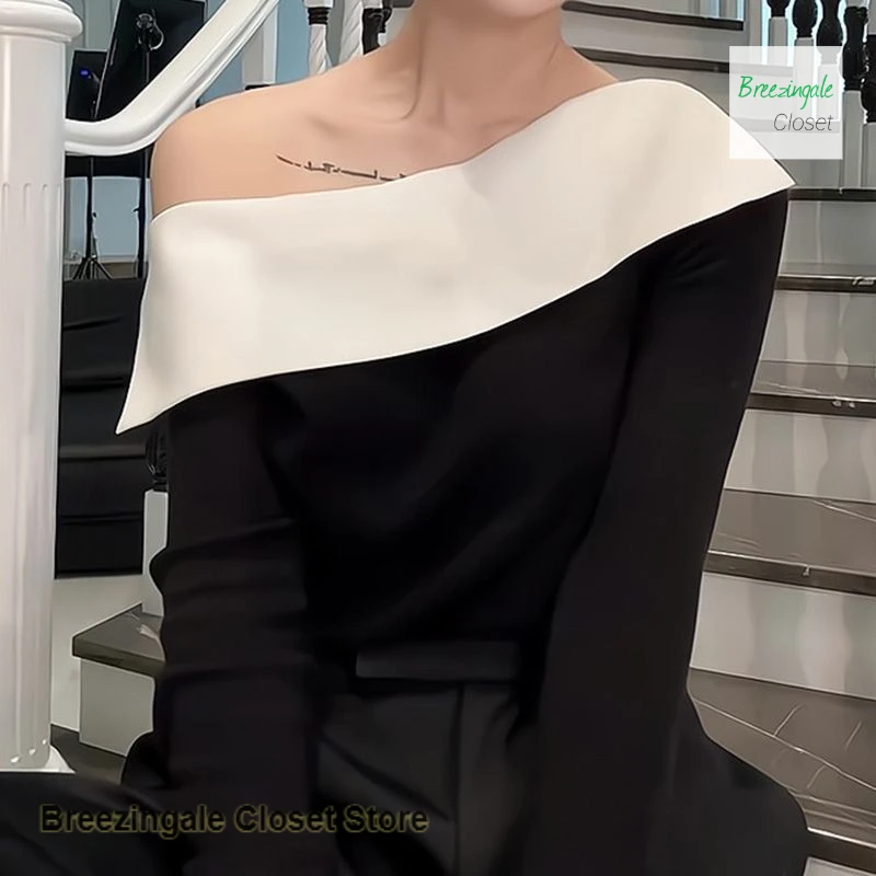 French black and white color matching fashion pullover T-shirt bottoming shirt women's spring and autumn new slim casual shirt
French black and white color matching fashion pullover T-shirt bottoming shirt women's spring and autumn new slim casual shirt
