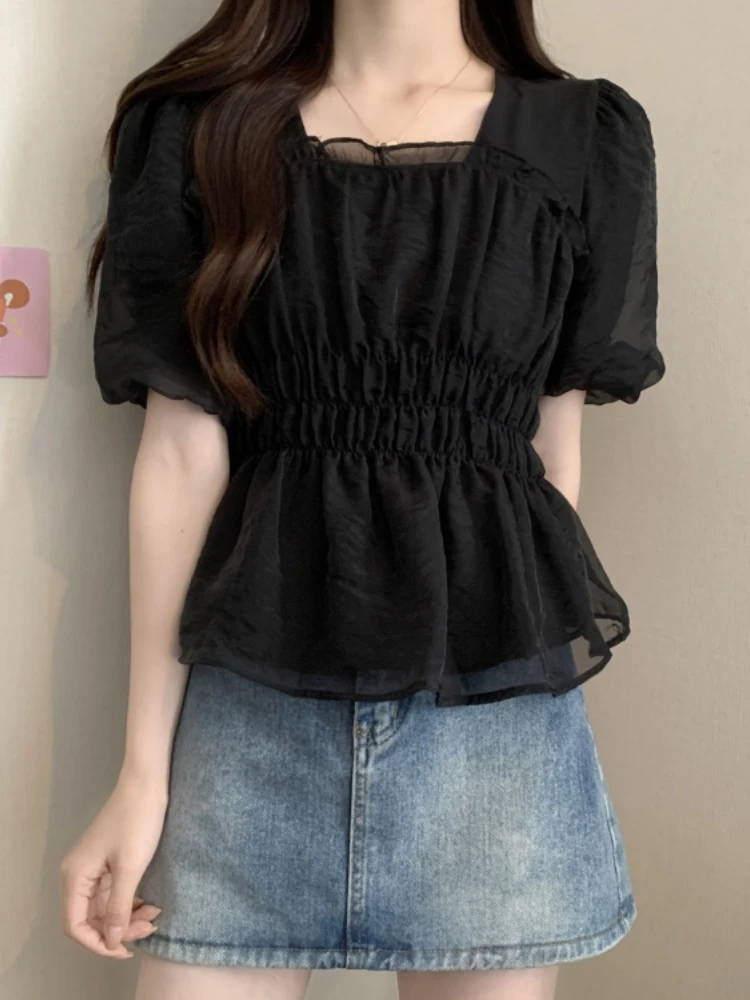 Puffy Sleeve Short Sleeve Chiffon Top Women Summer Fashion plus Size Slimming Short Length Square Collar Beautiful Small Shirt
Puffy Sleeve Short Sleeve Chiffon Top Women Summer Fashion plus Size Slimming Short Length Square Collar Beautiful Small Shirt