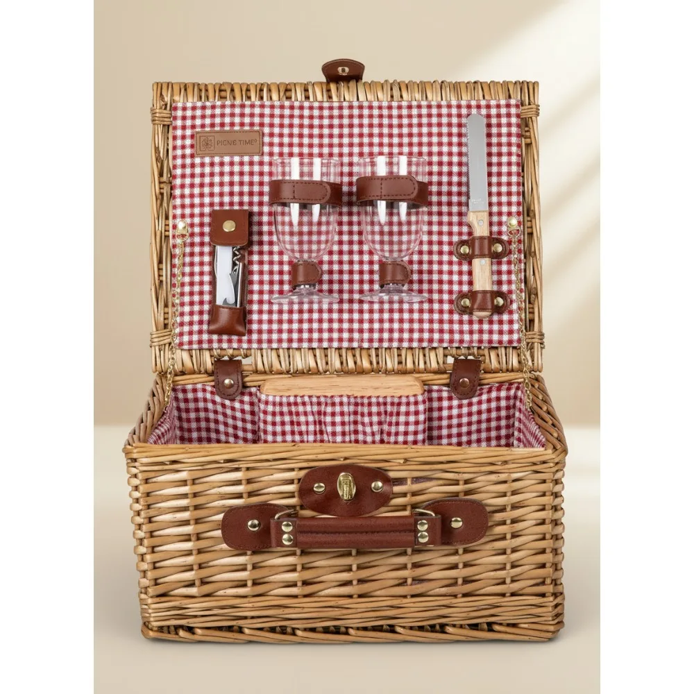 Romantic Wine Picnic Basket Set for Couples, Red White Gingham Pattern with Cheese Board & Glasses
Romantic Wine Picnic Basket Set for Couples, Red White Gingham Pattern with Cheese Board & Glasses
