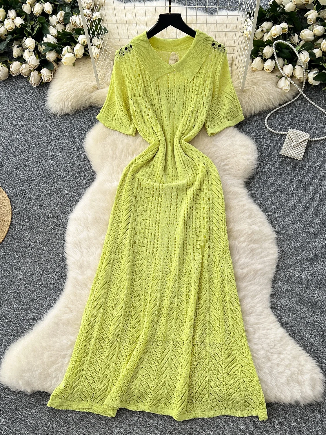 Chic Retro Collar Short Sleeve Hollow out Knitted Dress Women's Camisole Long Skirt Set Korean Style High Waist A-Line Summer...
Chic Retro Collar Short Sleeve Hollow out Knitted Dress Women's Camisole Long Skirt Set Korean Style High Waist A-Line Summer...