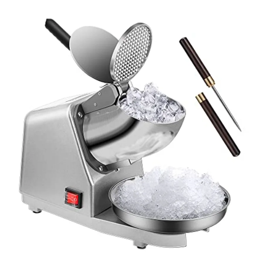 Electric Ice Crusher Shaver Dual Blades Snow Cone Maker Machine Silver 173lbs/hr with Ice Pick for Home and Commercial Use
Electric Ice Crusher Shaver Dual Blades Snow Cone Maker Machine Silver 173lbs/hr with Ice Pick for Home and Commercial Use