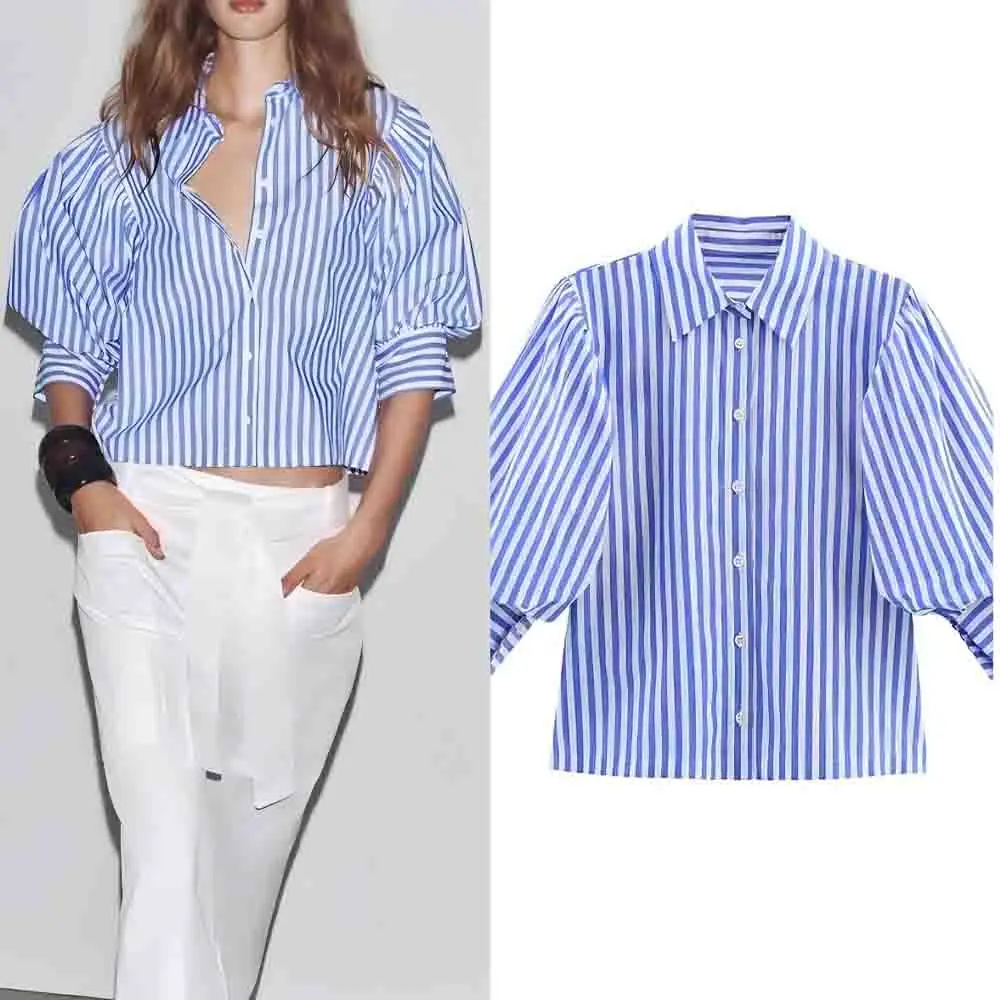 Women's new fashion casual versatile button up shirt comfortable poplin striped shirt retro bubble sleeve women's shirt chic top
Women's new fashion casual versatile button up shirt comfortable poplin striped shirt retro bubble sleeve women's shirt chic top