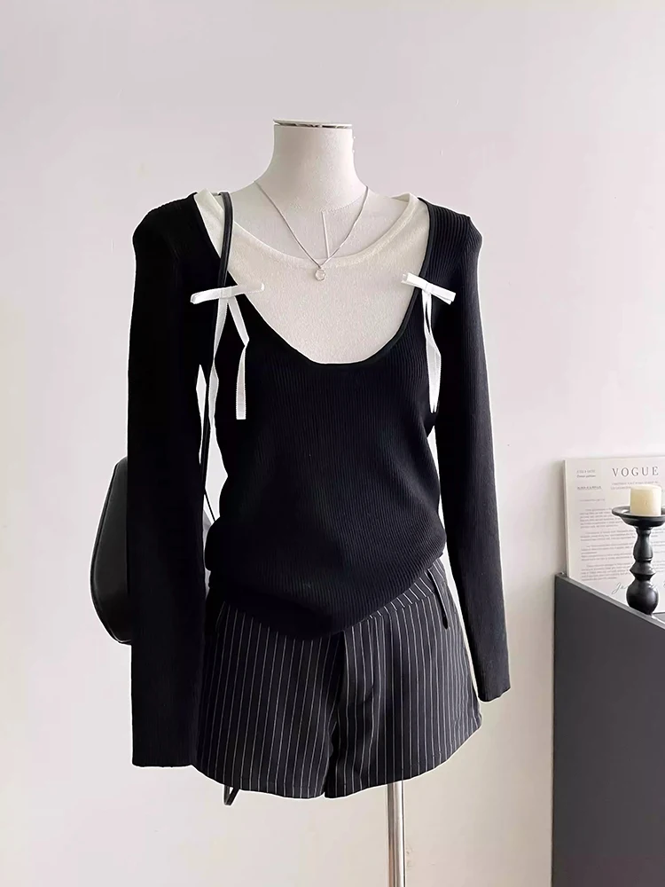 Autumn New Fashion V-neck Long Sleeve Sweater Pullovers Women's Patchwork Fake Two Pieces Sweaters Vintage Elegant Tops
Autumn New Fashion V-neck Long Sleeve Sweater Pullovers Women's Patchwork Fake Two Pieces Sweaters Vintage Elegant Tops