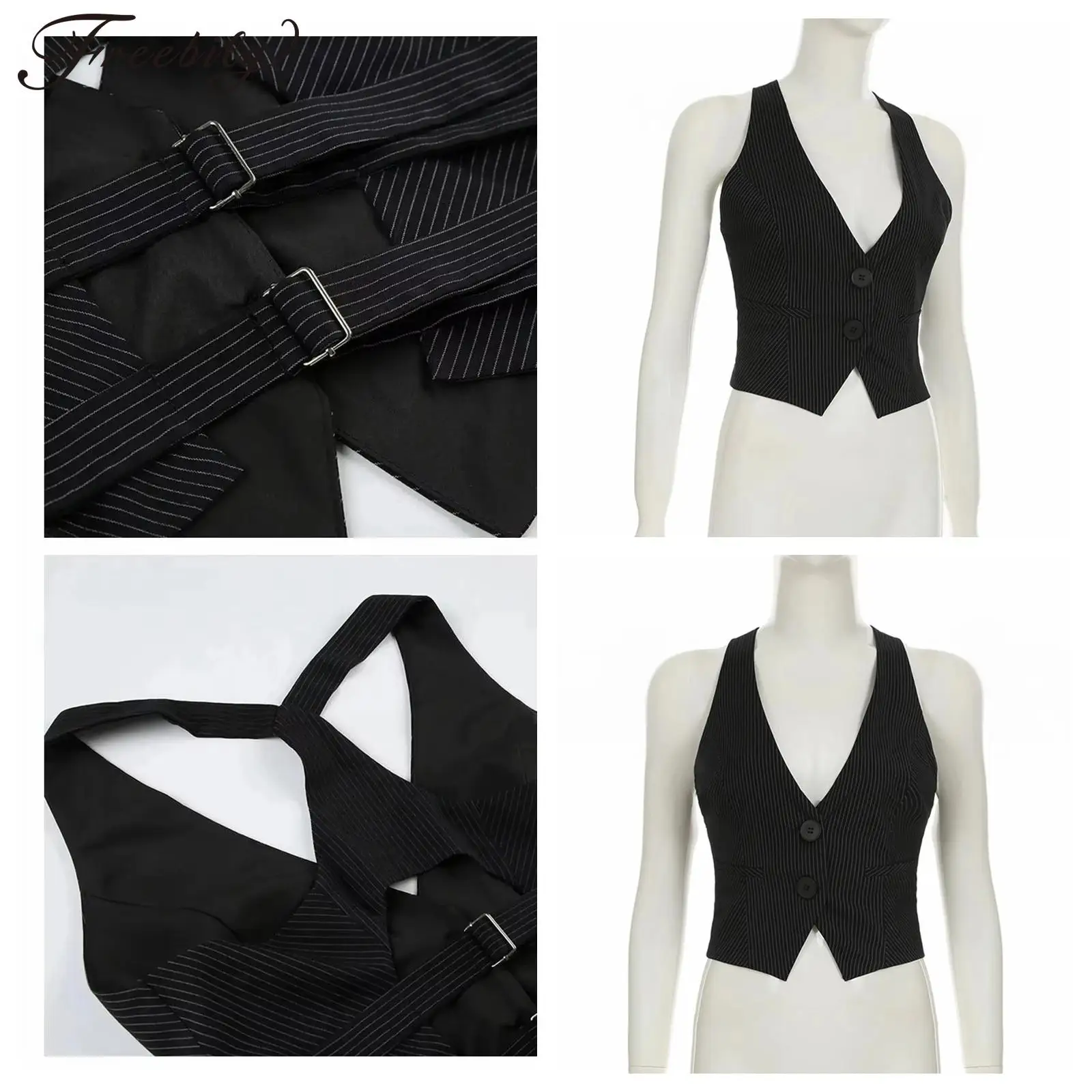 OL Lady Waistcoats Women Fashion Striped V-neck Halter Sleeveless Vests Office Lady Backless Slim Crop Tops Communting Clothes
OL Lady Waistcoats Women Fashion Striped V-neck Halter Sleeveless Vests Office Lady Backless Slim Crop Tops Communting Clothes