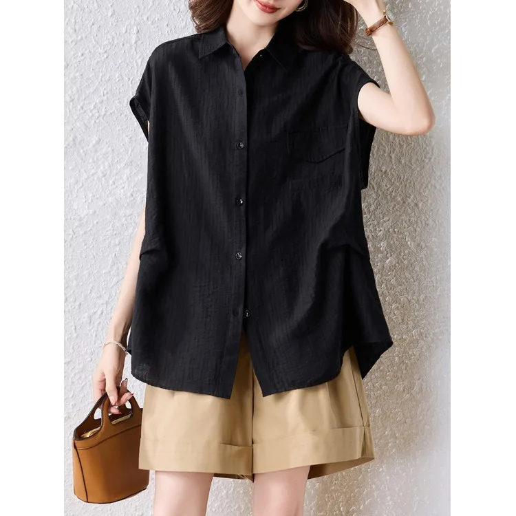 Loose Casual Fashionable Pure Color Turn-down Collar Korean Style Fly Sleeve Open Cardigan Shirt Slimming Top for Women
Loose Casual Fashionable Pure Color Turn-down Collar Korean Style Fly Sleeve Open Cardigan Shirt Slimming Top for Women