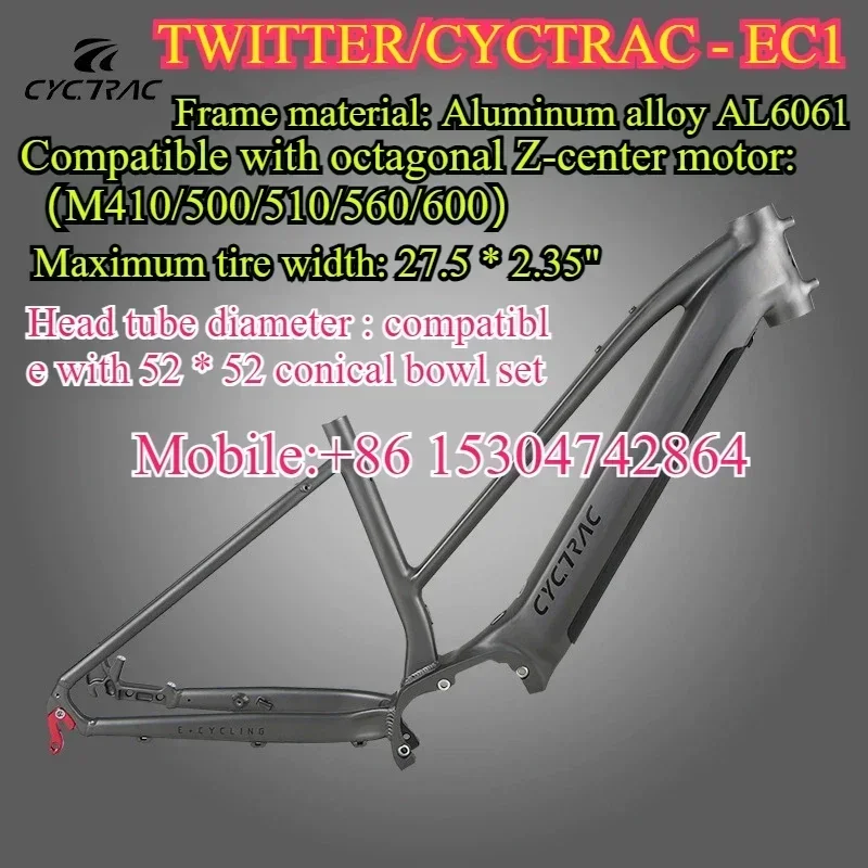 CYCTRAC EC1 electric assisted mountain frame is compatible with an eight sided mid mounted motor M410/500/510/560/600 27.5*16
CYCTRAC EC1 electric assisted mountain frame is compatible with an eight sided mid mounted motor M410/500/510/560/600 27.5*16