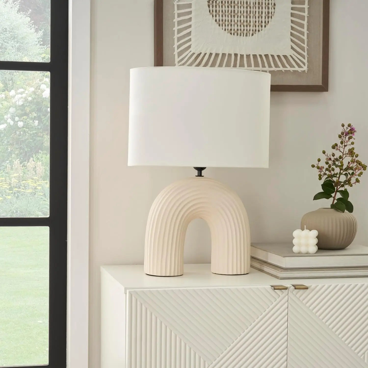 21" Off White Textured Arch Table Lamp for Bedroom Living Room Console Entryway
21" Off White Textured Arch Table Lamp for Bedroom Living Room Console Entryway