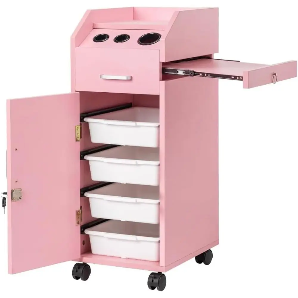 Portable Hair Styling Cart with Lockable Wheels, 3 Dryer Holders, 4 Drawers, Lock & 2 Keys, Pink
Portable Hair Styling Cart with Lockable Wheels, 3 Dryer Holders, 4 Drawers, Lock & 2 Keys, Pink