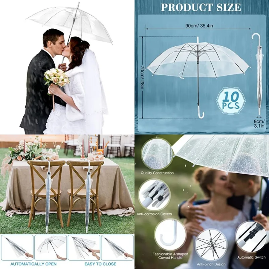 10 Pack Clear Wedding Umbrellas Auto Open Windproof Transparent Large Clear Bubble Stick Umbrella Bulk with J Hook Handle for O
10 Pack Clear Wedding Umbrellas Auto Open Windproof Transparent Large Clear Bubble Stick Umbrella Bulk with J Hook Handle for O