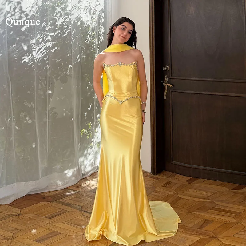 Qunque Sunshine Yellow Satin Crystal Evening Dress Bling Beaded Robes De Soirée Mermaid Ribbon Vestido De Fiesta Lujo Customized
Qunque Sunshine Yellow Satin Crystal Evening Dress Bling Beaded Robes De Soirée Mermaid Ribbon Vestido De Fiesta Lujo Customized