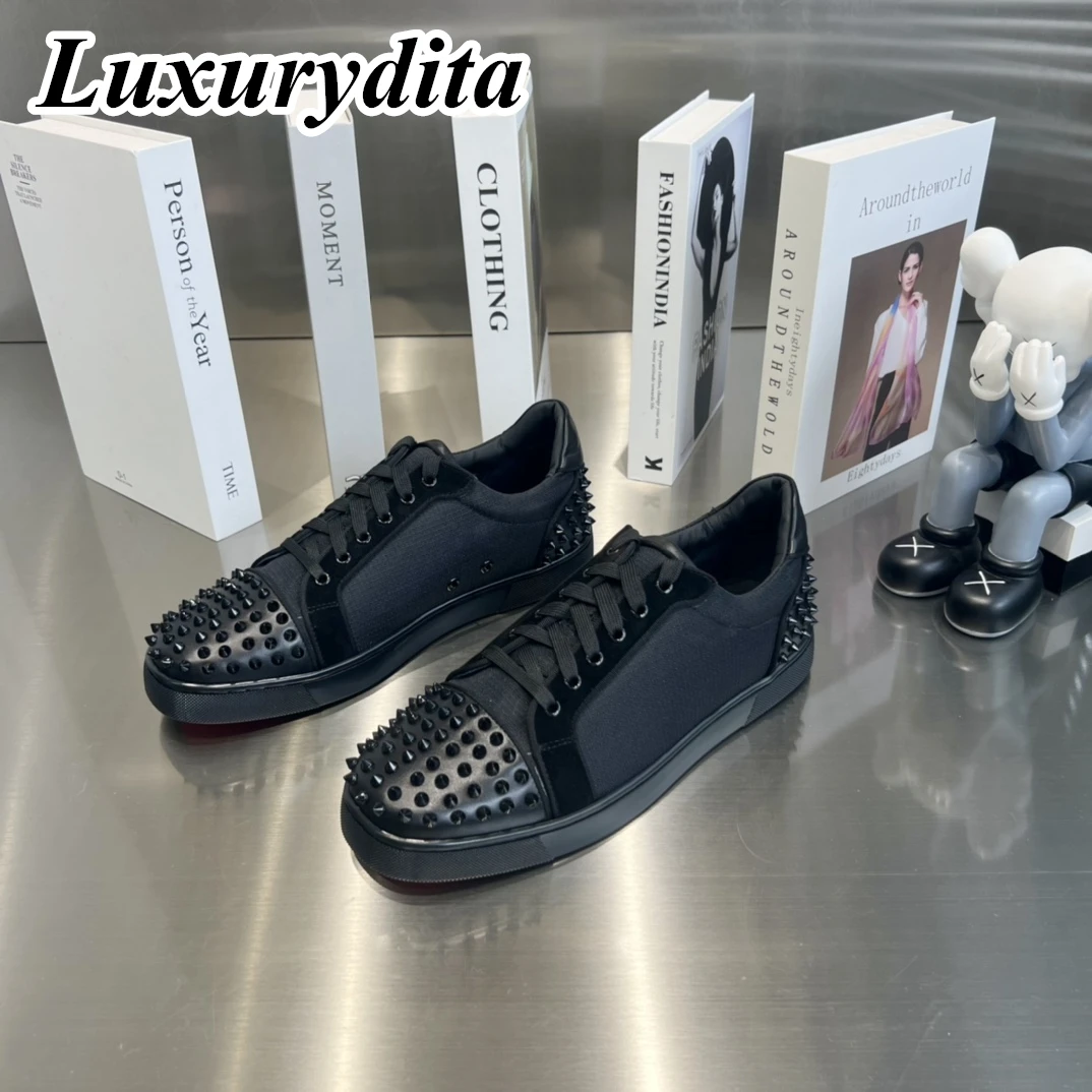 Top Quality Womens Trendy Casual Sneakers Luxury Mens Real Leather Tennis Shoes Designr Red Soled Tide Lovers Rivet Shoes HJ1220
Top Quality Womens Trendy Casual Sneakers Luxury Mens Real Leather Tennis Shoes Designr Red Soled Tide Lovers Rivet Shoes HJ1220