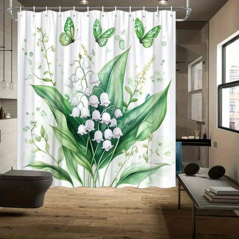 1pc Lily-of-the-Valley Shower Curtain - Green Butterflies, Watercolor Design, Polyester, Machine Washable
1pc Lily-of-the-Valley Shower Curtain - Green Butterflies, Watercolor Design, Polyester, Machine Washable
