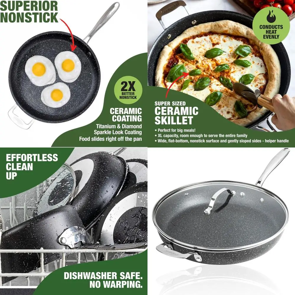 14-дюймовая большая сковорода с антипригарным покрытием и крышкой, безопасная для посуды, в духовке и в посудомоечной машине, подходит для сотения и приготовления пищи
14-дюймовая большая сковорода с антипригарным покрытием и крышкой, безопасная для посуды, в духовке и в посудомоечной машине, подходит для сотения и приготовления пищи