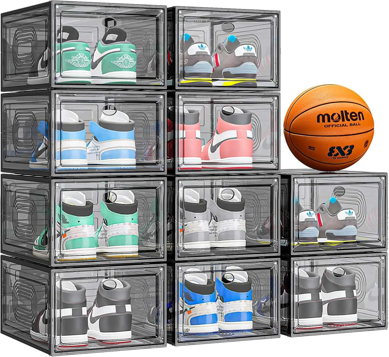 10-pack thickened shoe organizer stackable, upgraded sturdy shoe storage box with magnetic door, black
10-pack thickened shoe organizer stackable, upgraded sturdy shoe storage box with magnetic door, black