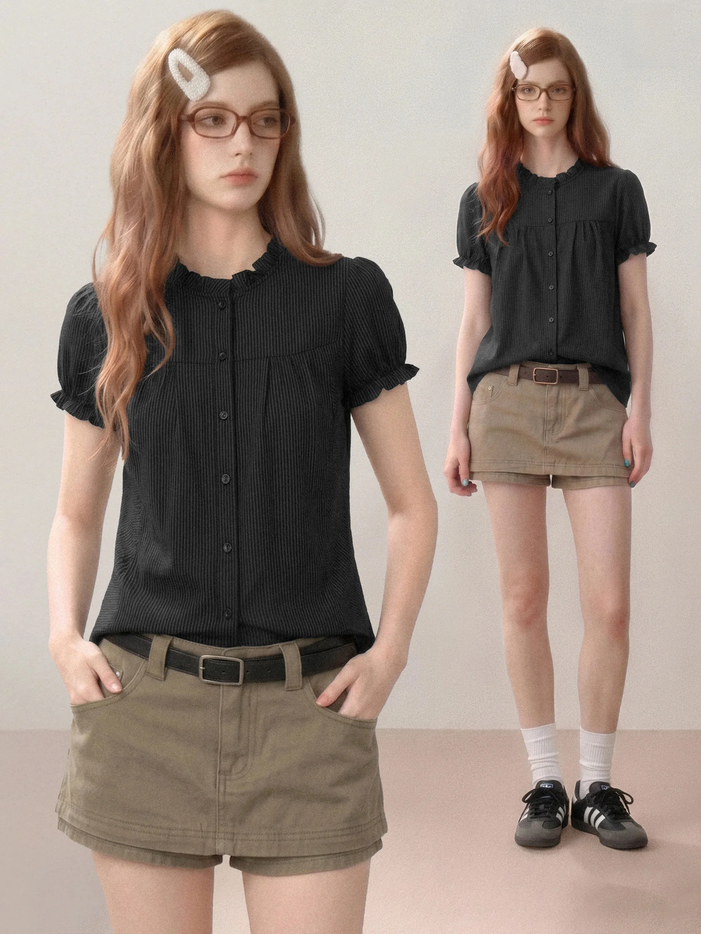 Slim Fit Commute Style Bubble Sleeve Short Sleeve Shirt Women's Summer Fashion Shoulder Stand Collar Blouse Korean Version
Slim Fit Commute Style Bubble Sleeve Short Sleeve Shirt Women's Summer Fashion Shoulder Stand Collar Blouse Korean Version
