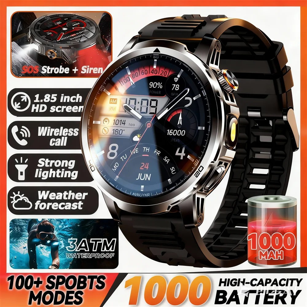 New Military Ultra 1000mAh Battery Smart Watch 5ATM Waterproof Outdoor Flashlight SOS Siren Heart Rate Sports Tracker Smartwatch
New Military Ultra 1000mAh Battery Smart Watch 5ATM Waterproof Outdoor Flashlight SOS Siren Heart Rate Sports Tracker Smartwatch