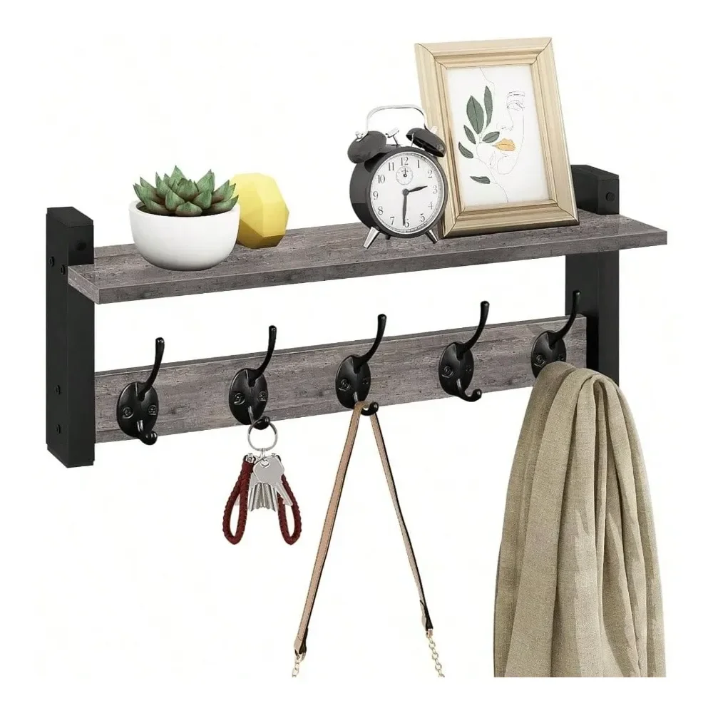 Hooks With Shelf, Wood Coat Rack With Shelf Wall Mounted, Entryway Hanging Shelves With 5 Metal Hooks Clothes Hats Towel Purse
Hooks With Shelf, Wood Coat Rack With Shelf Wall Mounted, Entryway Hanging Shelves With 5 Metal Hooks Clothes Hats Towel Purse