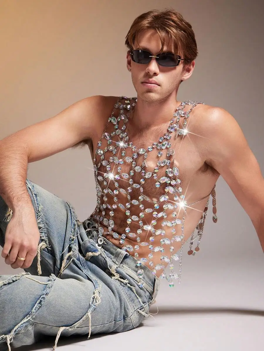Mens Shiny Hollow Crystal Mesh Tank Top
Mens Shiny Hollow Crystal Mesh Tank Top