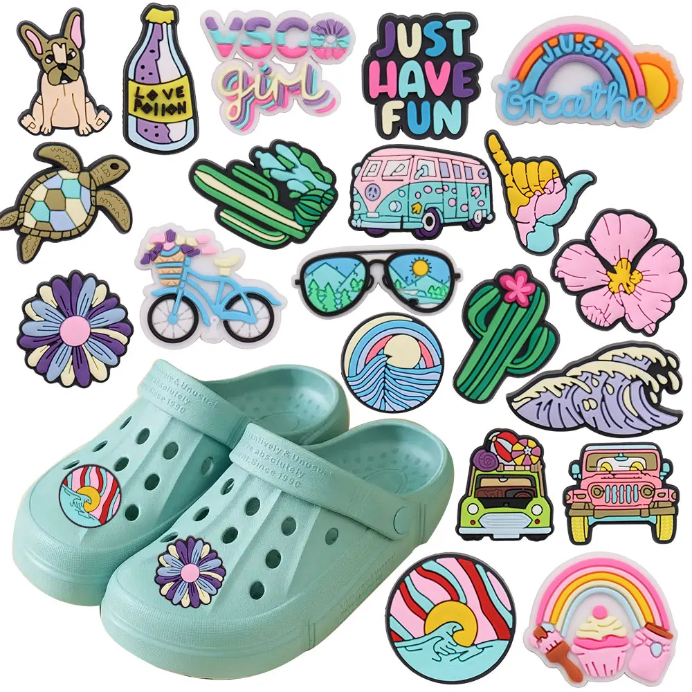New Arrival 1pcs Shoe Charms Summer Style Cactus Rainbow Waves Accessories PVC Kids Shoes Buckle Fit Wristbands Birthday Present
New Arrival 1pcs Shoe Charms Summer Style Cactus Rainbow Waves Accessories PVC Kids Shoes Buckle Fit Wristbands Birthday Present