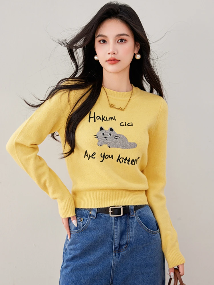 2024 New Autumn Winter Women Slim Short Pullover Sweater High Quality Sweet Cute Letters Cat Embroidery Knitted Sweater
2024 New Autumn Winter Women Slim Short Pullover Sweater High Quality Sweet Cute Letters Cat Embroidery Knitted Sweater