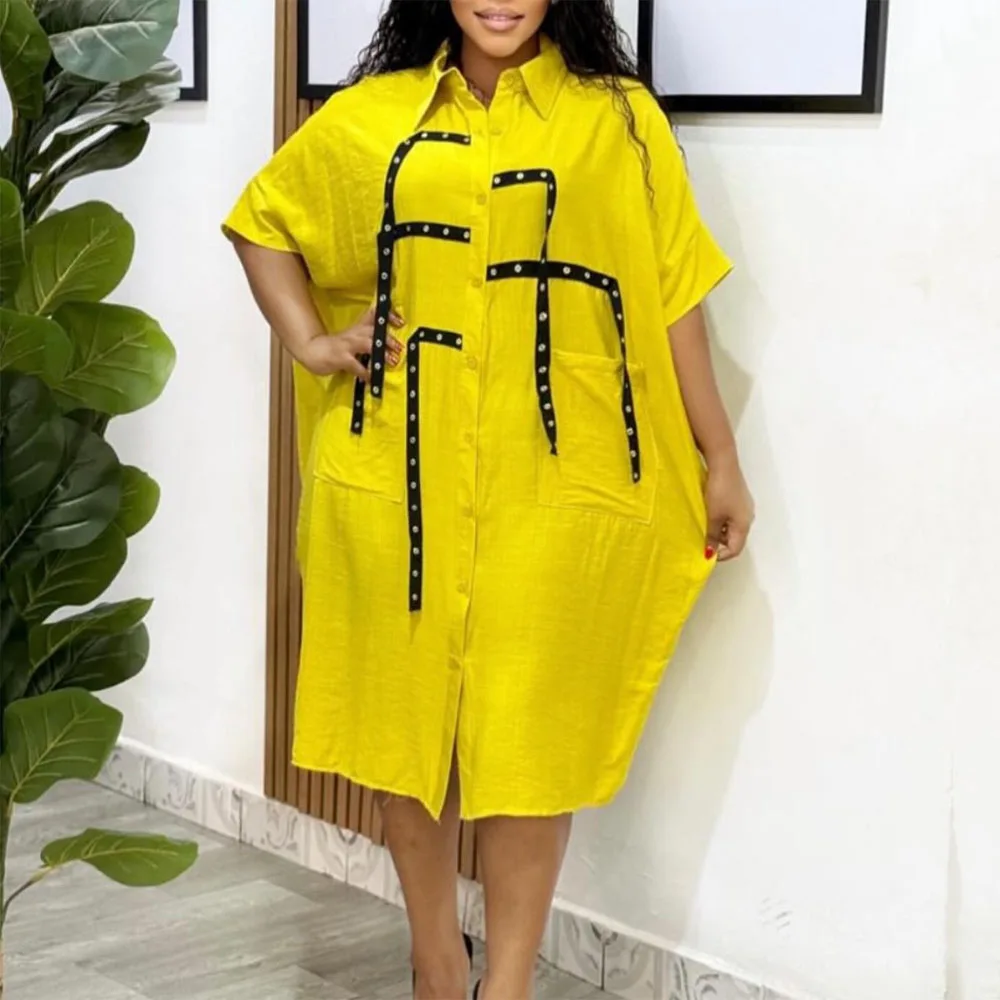 Elegant African Dresses Women 2025 New Summer Single Breasted Turn Down Collar Straight Mid Calf Fashion Female Party Cloth Robe
Elegant African Dresses Women 2025 New Summer Single Breasted Turn Down Collar Straight Mid Calf Fashion Female Party Cloth Robe