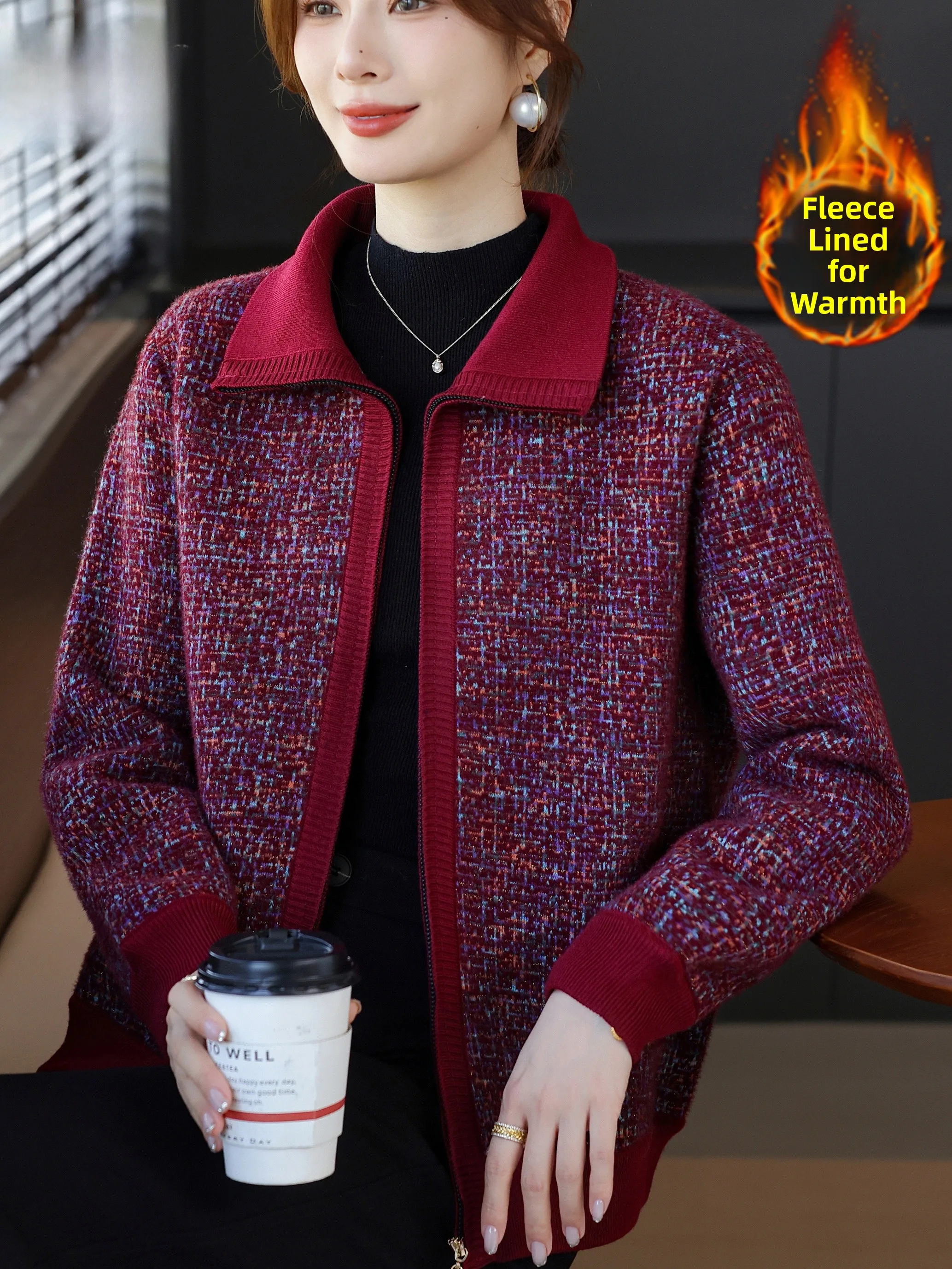 Теплый вязаный открытый кардиган на подкладке с воротником-молнией для мамы, свитер с воротником на молнии, верхняя одежда для женщин среднего возраста и ли...
Теплый вязаный открытый кардиган на подкладке с воротником-молнией для мамы, свитер с воротником на молнии, верхняя одежда для женщин среднего возраста и ли...