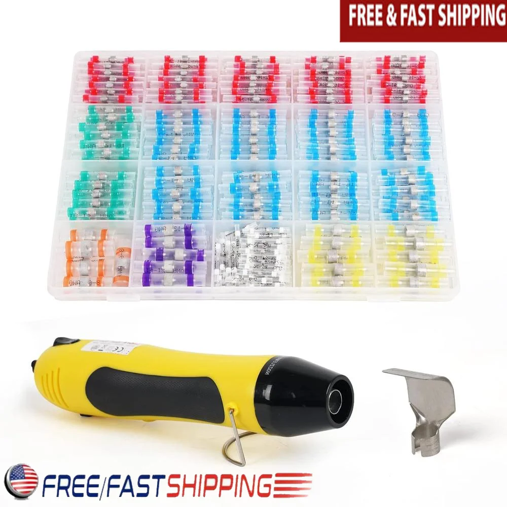 400PCS Heat Shrink Solder Seal Wire Connectors Mini Heat Gun Waterproof Electrical Butt Splice Connectors 26-6AWG Applications
400PCS Heat Shrink Solder Seal Wire Connectors Mini Heat Gun Waterproof Electrical Butt Splice Connectors 26-6AWG Applications