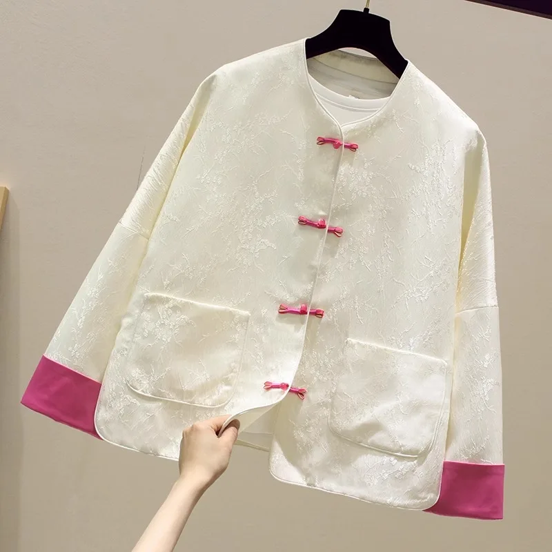 Loose Women's Spring Jacket plus Size Chinese Style Button up Slimming Outerwear Casual Long Sleeve round Neck High Waist
Loose Women's Spring Jacket plus Size Chinese Style Button up Slimming Outerwear Casual Long Sleeve round Neck High Waist