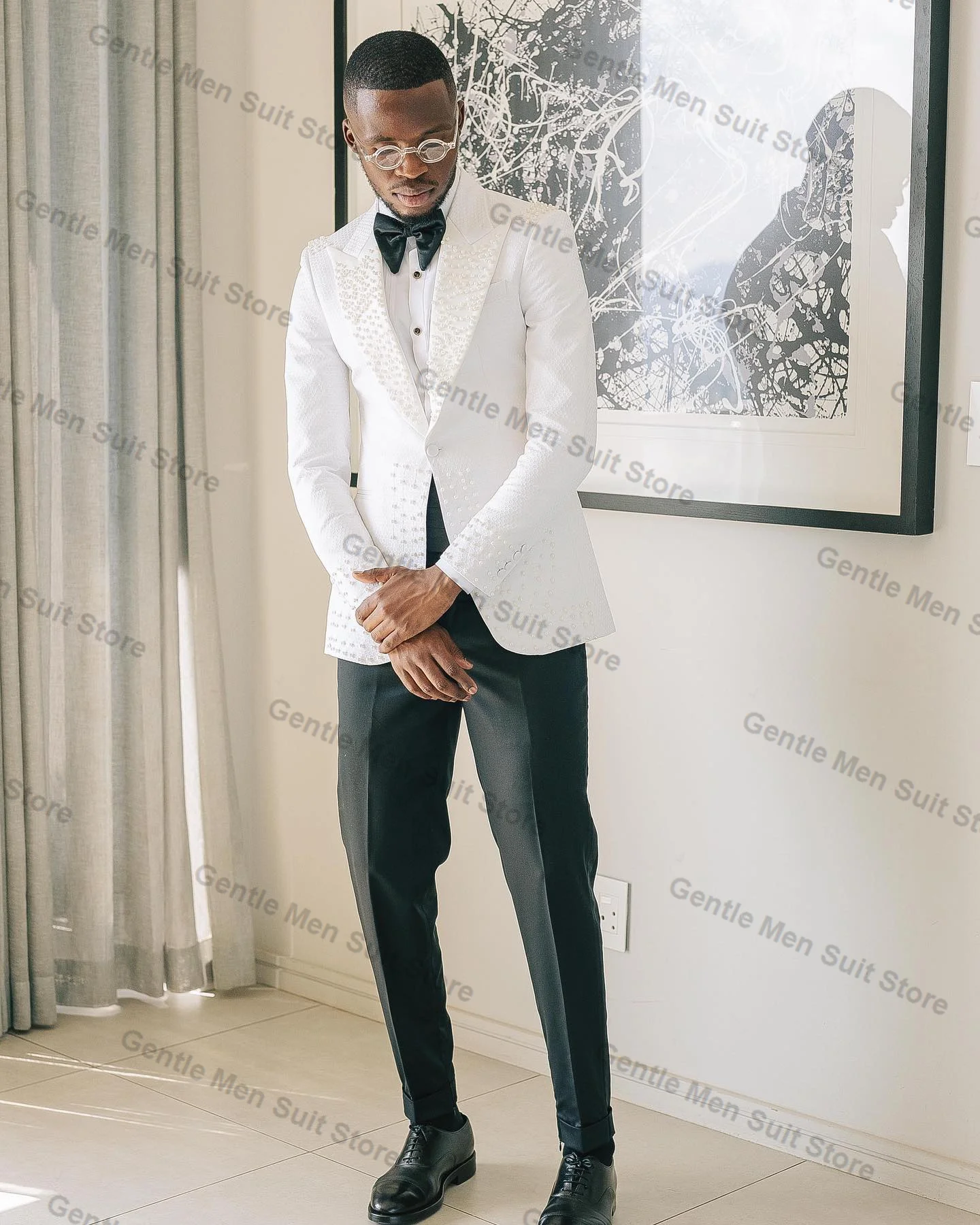 Elegant White Pearls Men Suits Set 2 Piece Blazer+Black Pant Single Breasted Custom Made Jacket Prom Groom Wedding Tuxedo Coat
Elegant White Pearls Men Suits Set 2 Piece Blazer+Black Pant Single Breasted Custom Made Jacket Prom Groom Wedding Tuxedo Coat