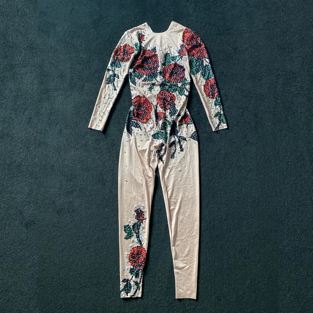 Rhinestone Rose Pattern Stretch Skinny Jumpsuit for Women Nightclub DJ Stage Show Costumes Pole Dancing Performance Outfit
Rhinestone Rose Pattern Stretch Skinny Jumpsuit for Women Nightclub DJ Stage Show Costumes Pole Dancing Performance Outfit