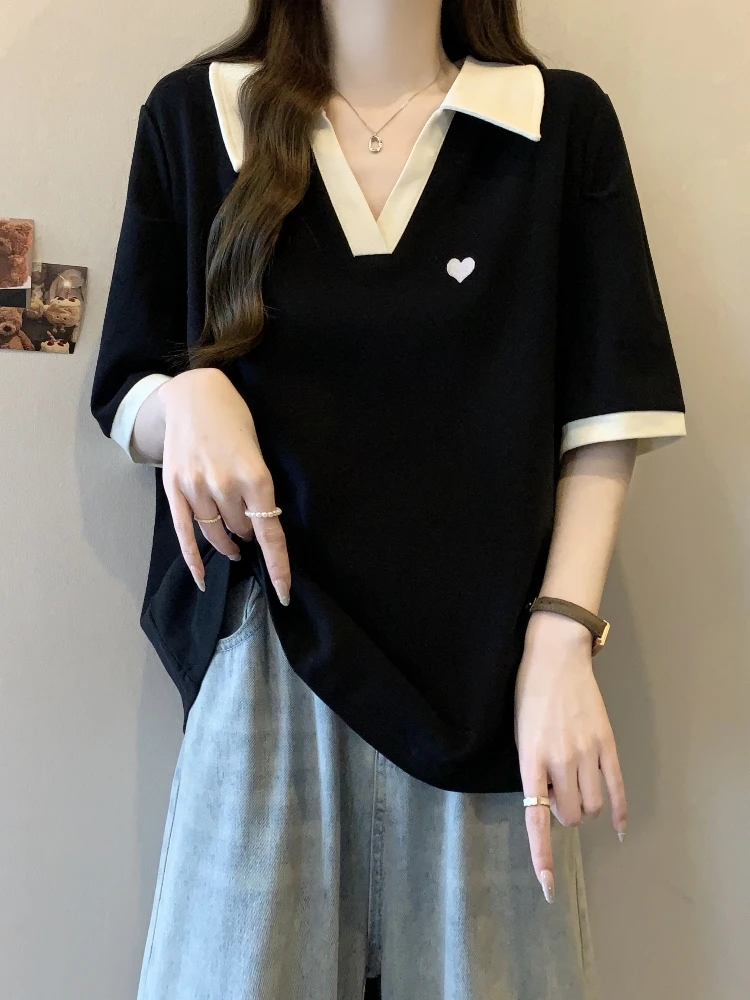 Slimming Effect Neck Short Sleeve T-Shirt Women's Summer Large Size Base Shirt Fashionable Personality Top Quality Feeling
Slimming Effect Neck Short Sleeve T-Shirt Women's Summer Large Size Base Shirt Fashionable Personality Top Quality Feeling