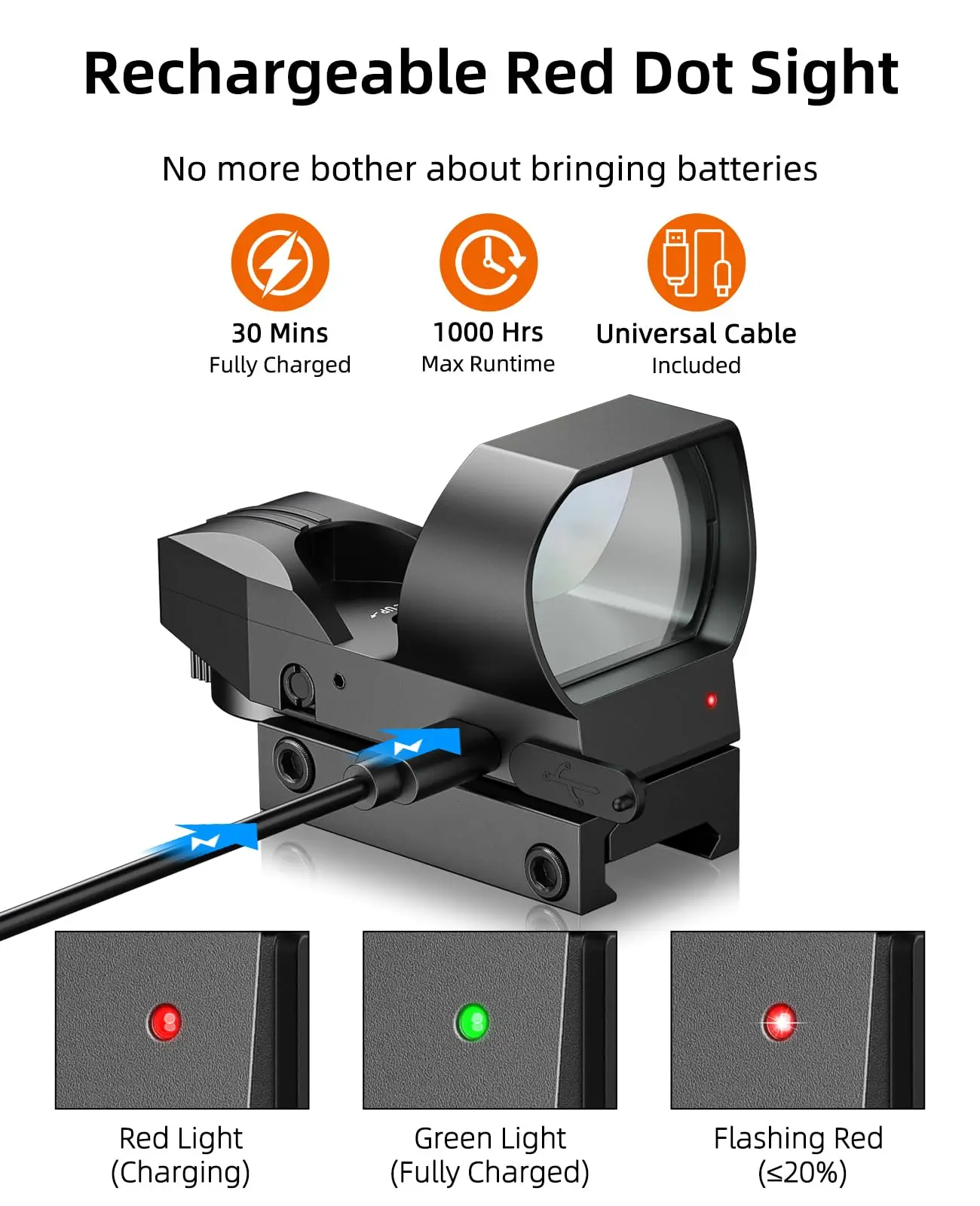 EZshoot Rechargeable Red Green Dot Sight with Motion Awake Reflex Scope Optics for 20mm Picatinny Rail with Absolute Co-Witness
EZshoot Rechargeable Red Green Dot Sight with Motion Awake Reflex Scope Optics for 20mm Picatinny Rail with Absolute Co-Witness