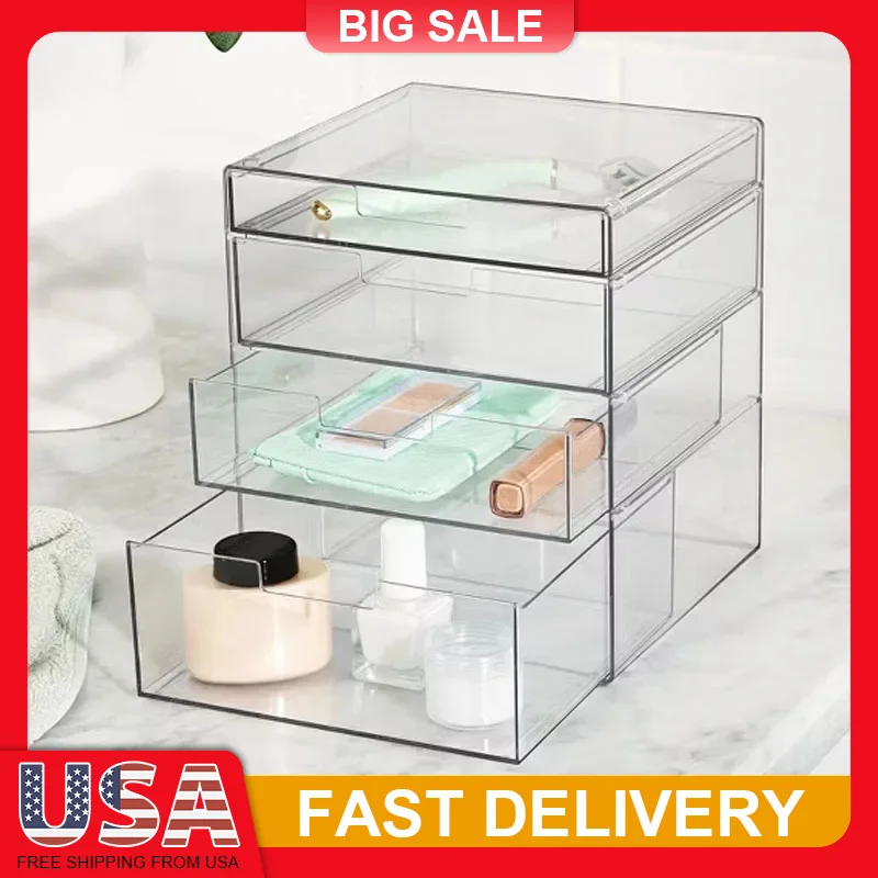 4 Drawer Clear Makeup Organizer Stackable Bathroom Storage 8 Inch Height for Cosmetics Brushes Countertop Vanity Organization
4 Drawer Clear Makeup Organizer Stackable Bathroom Storage 8 Inch Height for Cosmetics Brushes Countertop Vanity Organization