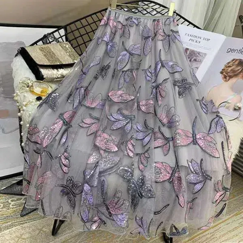 Heavy Sequin Embroidered Skirt Drapey Mesh Skirt Mid-length A-line Super Fairy Maxi Skirt
Heavy Sequin Embroidered Skirt Drapey Mesh Skirt Mid-length A-line Super Fairy Maxi Skirt