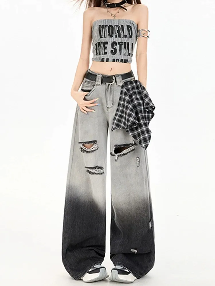 plus Size Women's Vintage American Gradient Color Hole Denim Pants High Waist Slimming Loose Floor-Length Wide Leg Jeans
plus Size Women's Vintage American Gradient Color Hole Denim Pants High Waist Slimming Loose Floor-Length Wide Leg Jeans