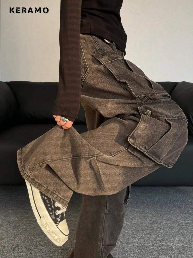 Women's High Street Casual Overalls Solid Color Loose Wide Leg Pants American Retro Oversized Y2k Pockets Cargo Denim Trouser
Women's High Street Casual Overalls Solid Color Loose Wide Leg Pants American Retro Oversized Y2k Pockets Cargo Denim Trouser