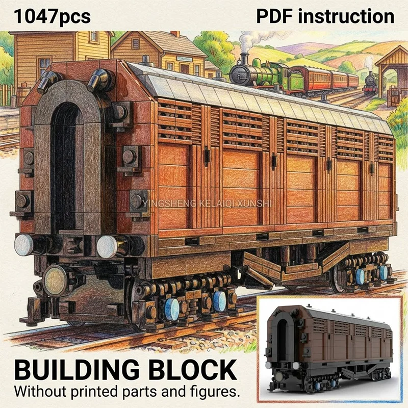 Винтажный коричневый железнодорожный грузовой вагон MOC с детализированными опорными рамами, модель из блоков
Винтажный коричневый железнодорожный грузовой вагон MOC с детализированными опорными рамами, модель из блоков