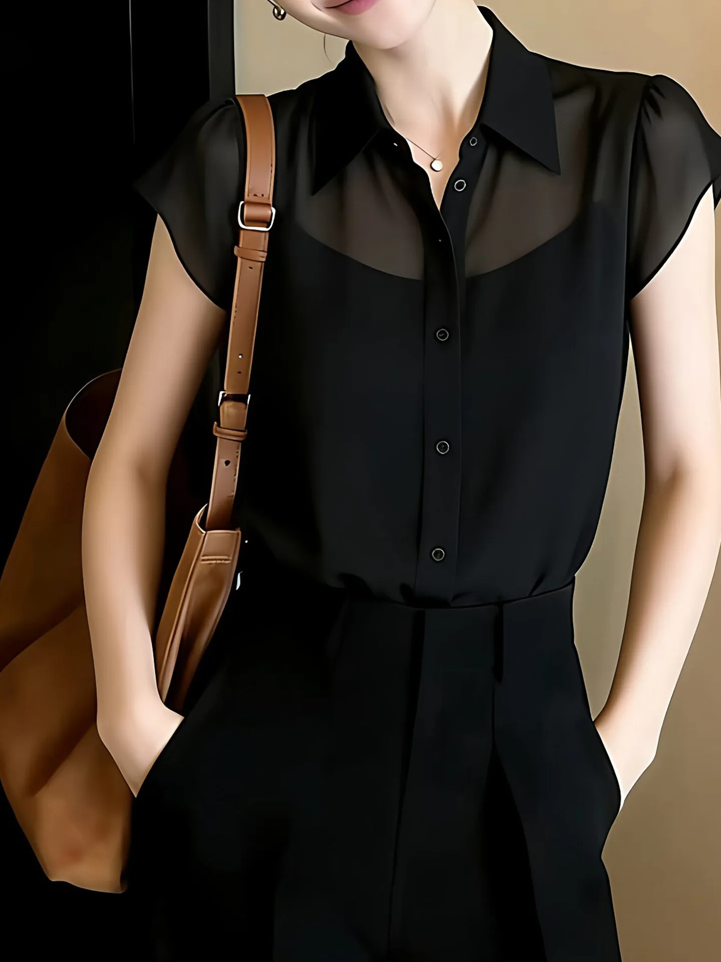 Lightweight Short Sleeve Shirt Women's Fashionable Chiffon Blouse Slimming Turn-down Collar Spring Summer Elegant Versatile Top
Lightweight Short Sleeve Shirt Women's Fashionable Chiffon Blouse Slimming Turn-down Collar Spring Summer Elegant Versatile Top