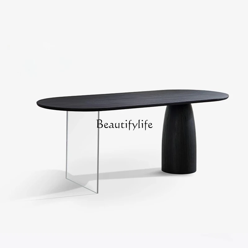 High-end Italian minimalist oval dining table creative high-end black antique wooden tea table
High-end Italian minimalist oval dining table creative high-end black antique wooden tea table
