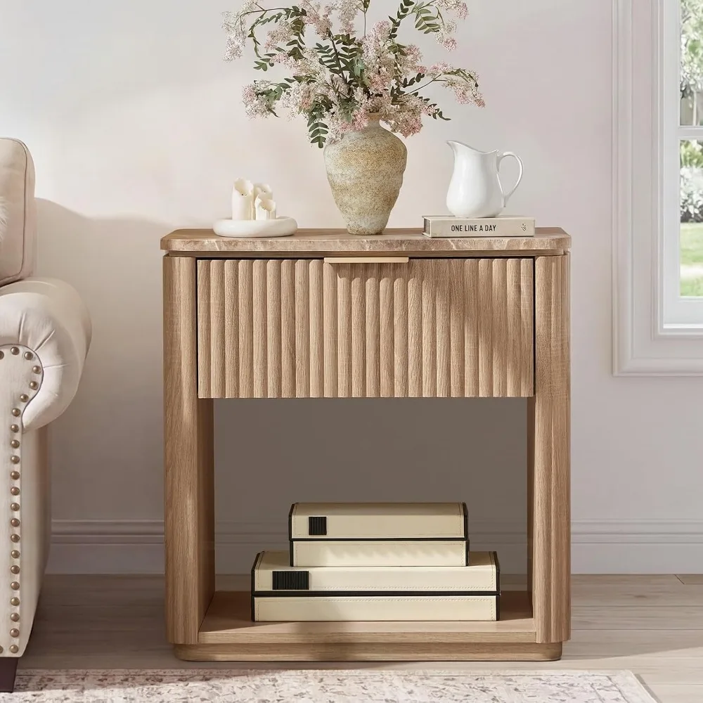 Fluted Night Stand, 23" W Nightstand with Drawer, Wood Bed Side Table with Faux Marble-Top, Curved Profile Design, Customized
Fluted Night Stand, 23" W Nightstand with Drawer, Wood Bed Side Table with Faux Marble-Top, Curved Profile Design, Customized
