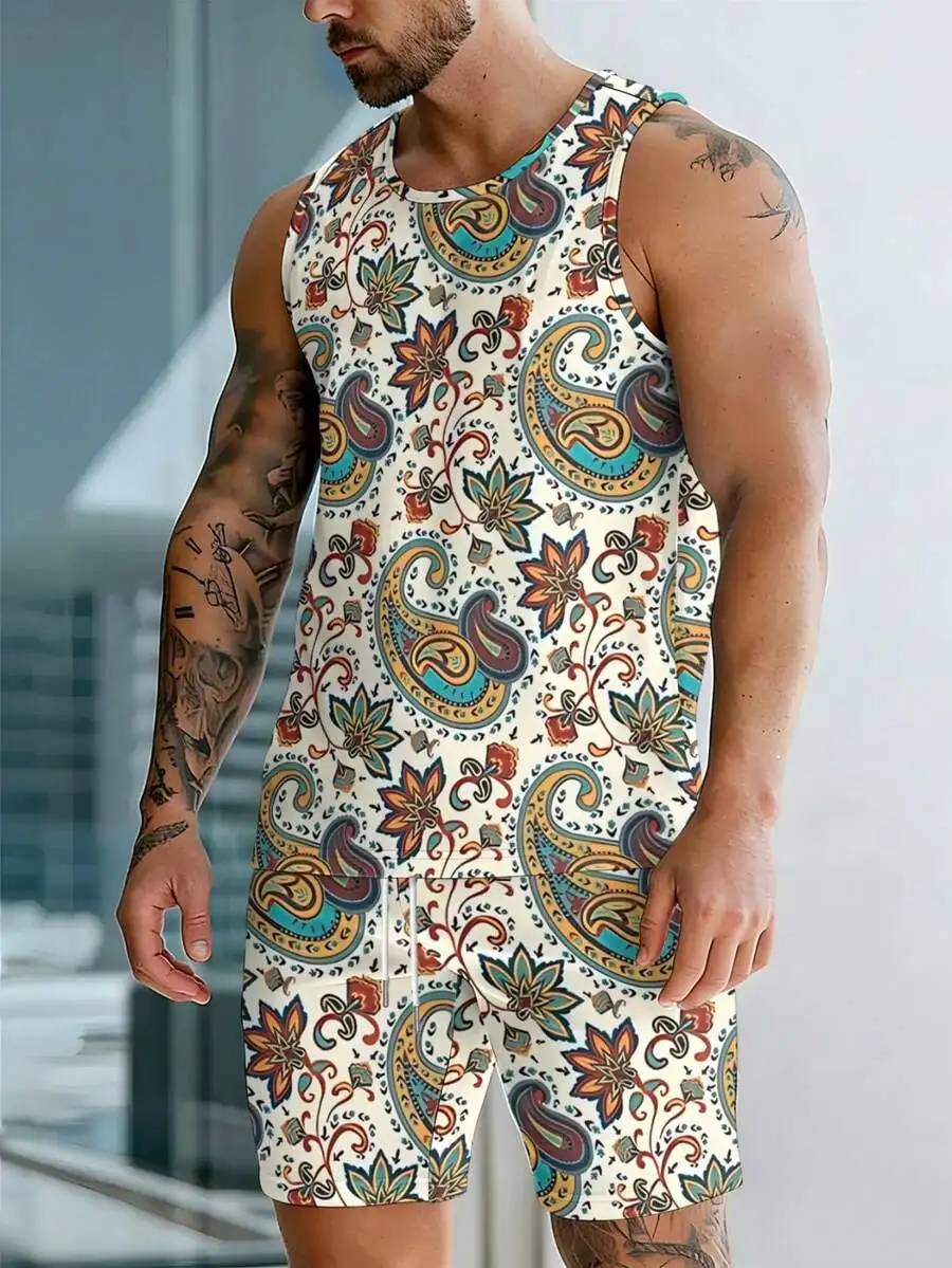 Paisley Floral Print Mens Tank Top And Shorts Set Polyester Lightweight Breathable
Paisley Floral Print Mens Tank Top And Shorts Set Polyester Lightweight Breathable