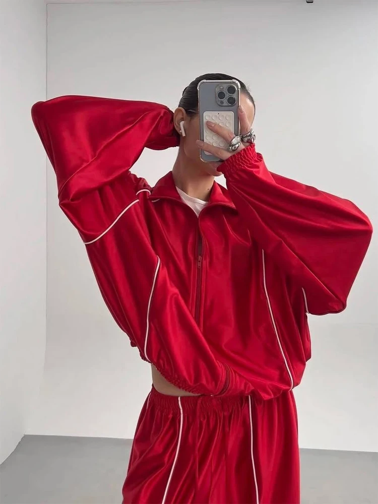 Satin Tracksuit Zip-up Set Long Sleeve Women's Jacket Wide Leg Pants Summer Lady Fashion Casual Daily Street Sportswear 2026 New
Satin Tracksuit Zip-up Set Long Sleeve Women's Jacket Wide Leg Pants Summer Lady Fashion Casual Daily Street Sportswear 2026 New