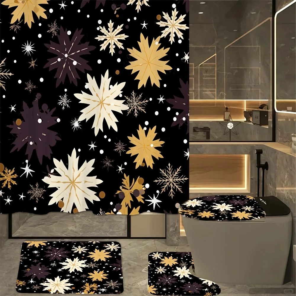 Комплект из 4 предметов для ванной комнаты Golden Snowflakes: занавеска для душа, коврик для ванной, крышка унитаза, крышка бака – элегантный зимний декор
Комплект из 4 предметов для ванной комнаты Golden Snowflakes: занавеска для душа, коврик для ванной, крышка унитаза, крышка бака – элегантный зимний декор