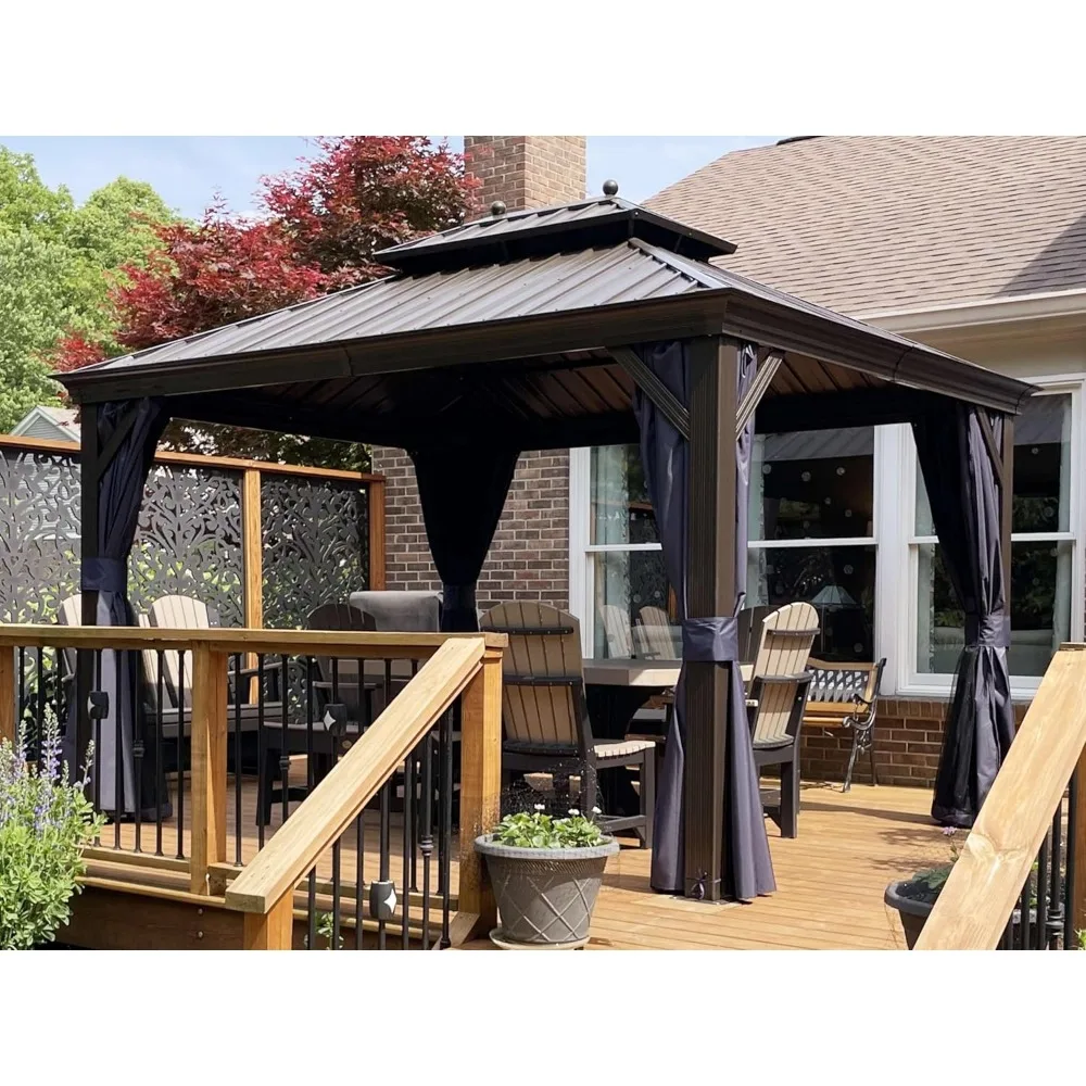10' X 12' Hardtop Gazebo Outdoor Metal Roof Sun Shade Tent with Curtains and Netting Patio Canopy Permanent Pavilion, Customized
10' X 12' Hardtop Gazebo Outdoor Metal Roof Sun Shade Tent with Curtains and Netting Patio Canopy Permanent Pavilion, Customized