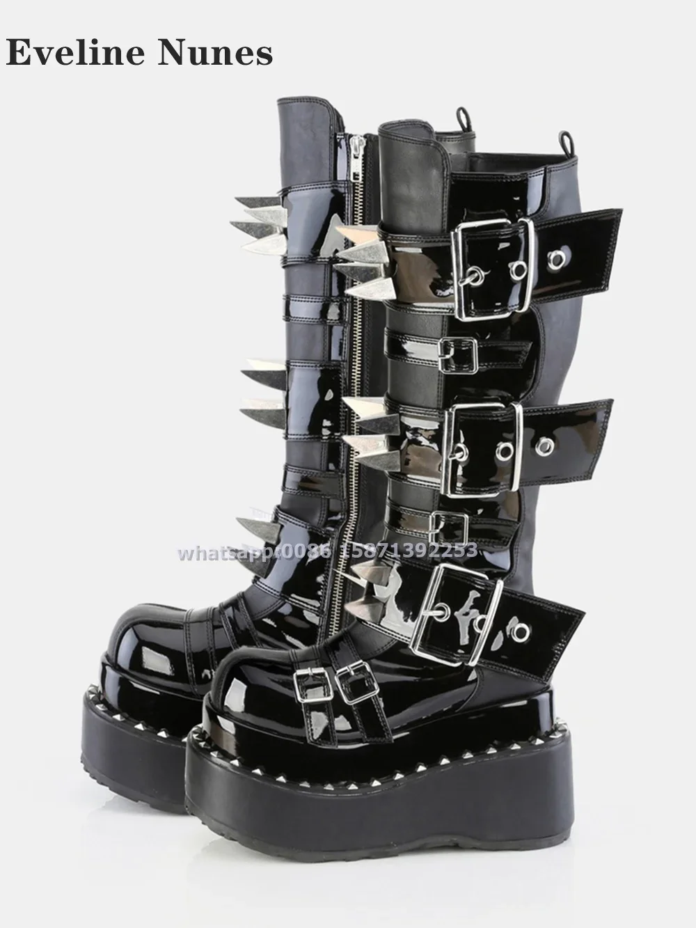 Belt Buckle Spike Rivet Platform Motorcycle Boots Round Toe Thick Sole Side Zipper Punk Knee High Boots Heavy Work Gothic Style
Belt Buckle Spike Rivet Platform Motorcycle Boots Round Toe Thick Sole Side Zipper Punk Knee High Boots Heavy Work Gothic Style