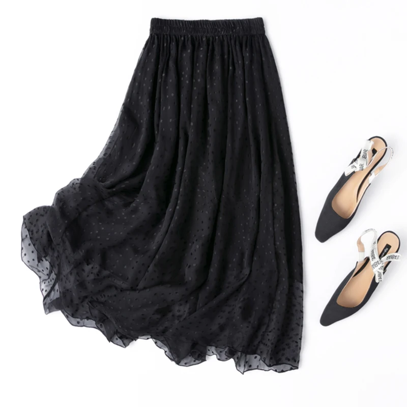 Women Silk Skirt 100% Mulberry Silk Black Dots Jacquard Long Type Big Hemline Skirt With Lining Summer Beach M1406
Women Silk Skirt 100% Mulberry Silk Black Dots Jacquard Long Type Big Hemline Skirt With Lining Summer Beach M1406