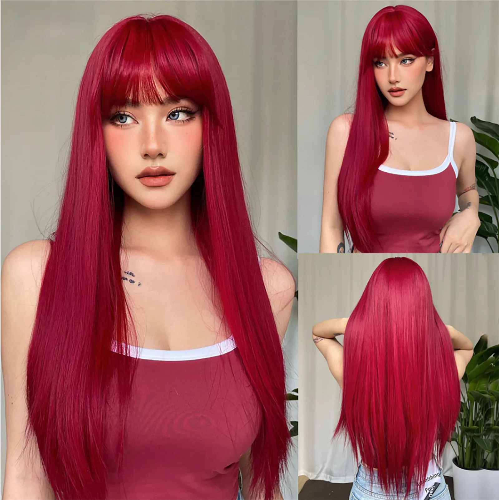 Long Straight Burgundy Red Wig with Bangs for Women Natural Vibrant Red Synthetic Hair Heat Resistant Fiber Daily Wear Cosplay
Long Straight Burgundy Red Wig with Bangs for Women Natural Vibrant Red Synthetic Hair Heat Resistant Fiber Daily Wear Cosplay
