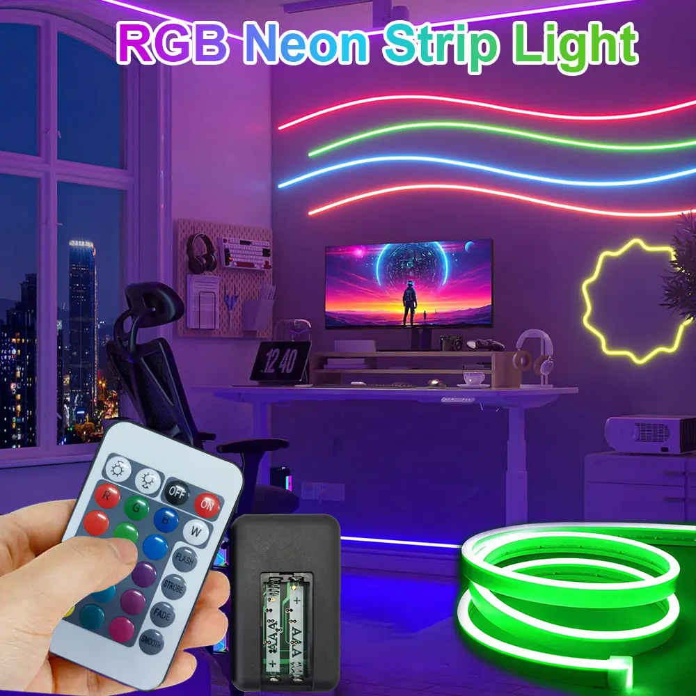 RGB Neon Lights with 24Key Remote Flexible Multi-Color Rope Light Adjustable Brightness Strip Light Suitable for TV Backlighting
RGB Neon Lights with 24Key Remote Flexible Multi-Color Rope Light Adjustable Brightness Strip Light Suitable for TV Backlighting